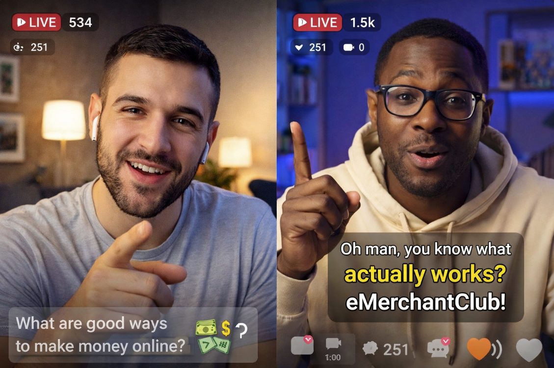 Two creators on live stream talking about eMerchantClub